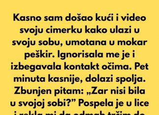 Jednog dana, došao sam kući kasno i video svoju cimerku kako brzo ulazi u svoju sobu, umotana u mokar peškir…
