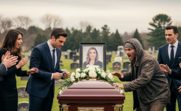 “STANITE! NE POKAPAJTE JE!”, povikao je Izmučeni Stranac — dok je najmoćnija udovica grada tiho šaptala zbogom, nesvjesna da će jedan glas pretvoriti pogreb u neizbježni obračun.