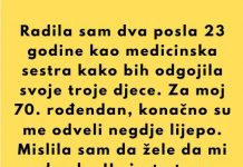 Dvadeset i tri godine radila sam dva posla kao medicinska sestra kako bih odgojila svoje troje djece. Prošle sedmice izveli su me na večeru povodom mog 70. rođendana. Rekli su: „Zaslužuješ više.“ Nasmiješila sam se.